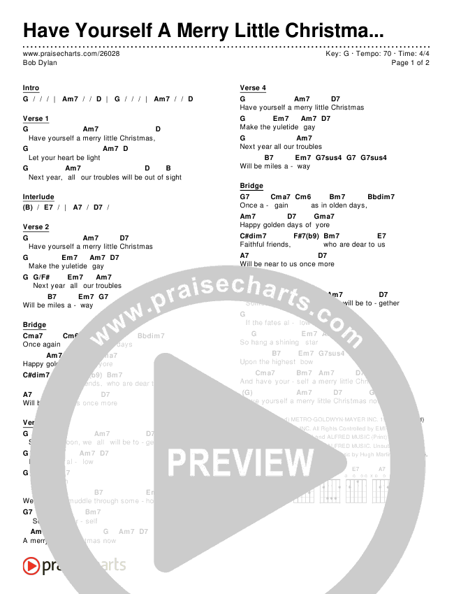 Have Yourself A Merry Little Christmas Chords & Lyrics (Bob Dylan)