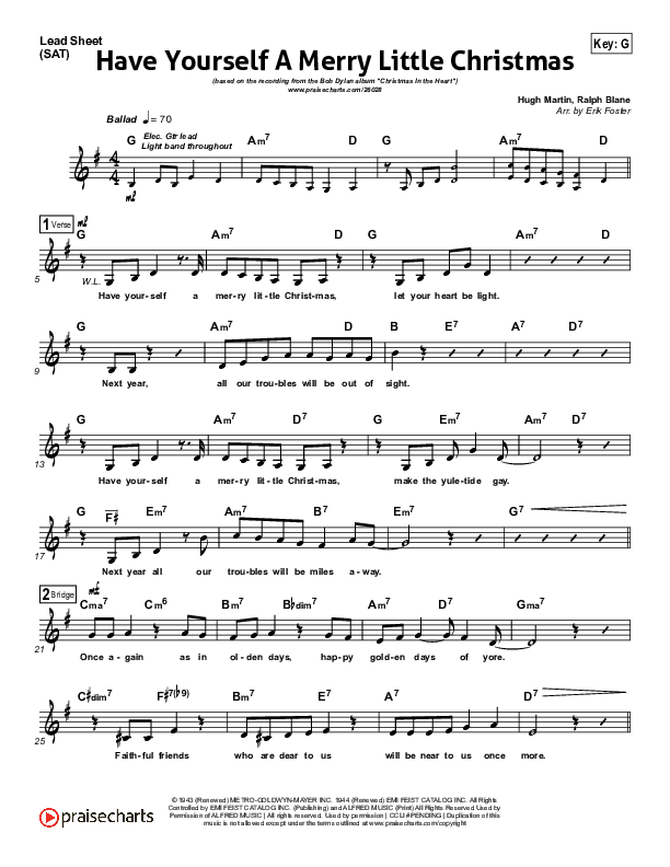 Have Yourself A Merry Little Christmas Lead Sheet (SAT) (Bob Dylan)