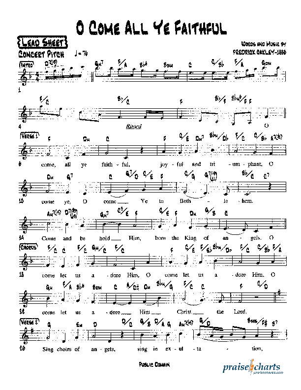 O Come All Ye Faithful Lead Sheet (Martha Munizzi)