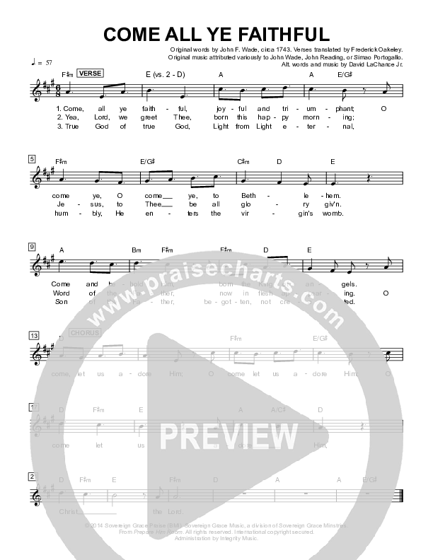 O Come All Ye Faithful Lead Sheet (Sovereign Grace)