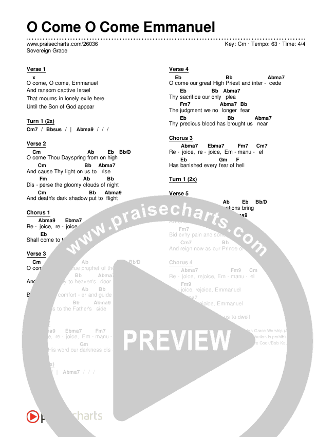 O Come O Come Emmanuel Chords & Lyrics (Sovereign Grace)