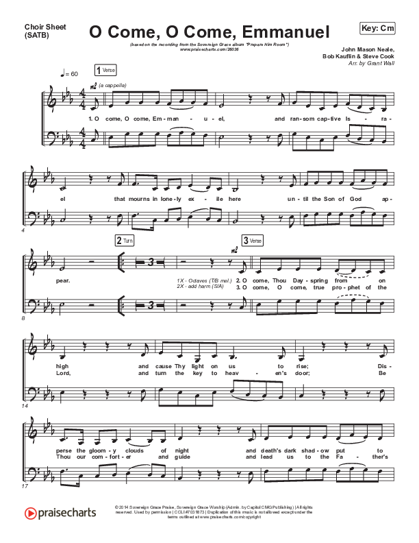 O Come O Come Emmanuel Choir Vocals (SATB) (Sovereign Grace)