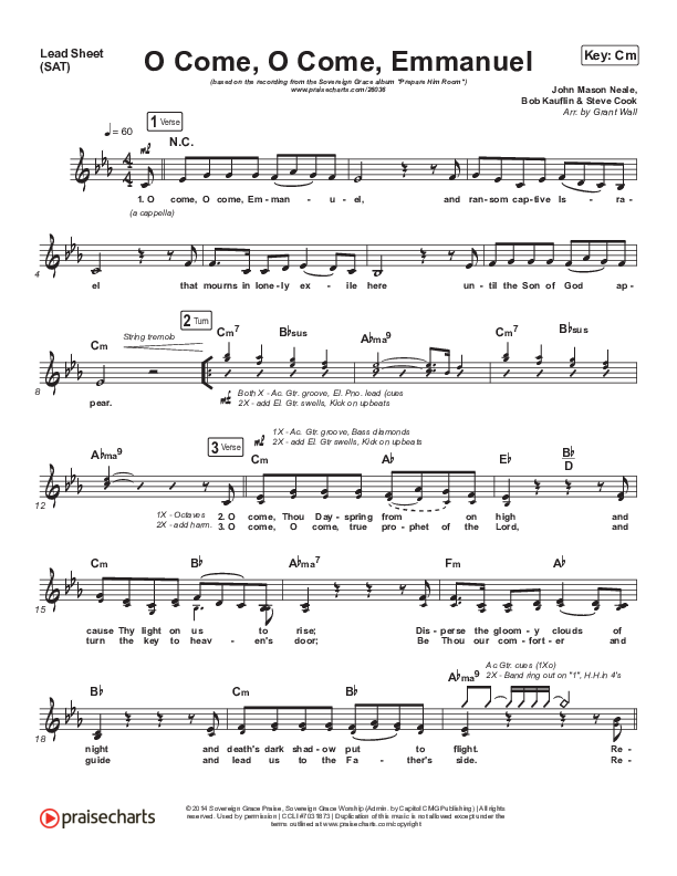O Come O Come Emmanuel Lead Sheet (SAT) (Sovereign Grace)