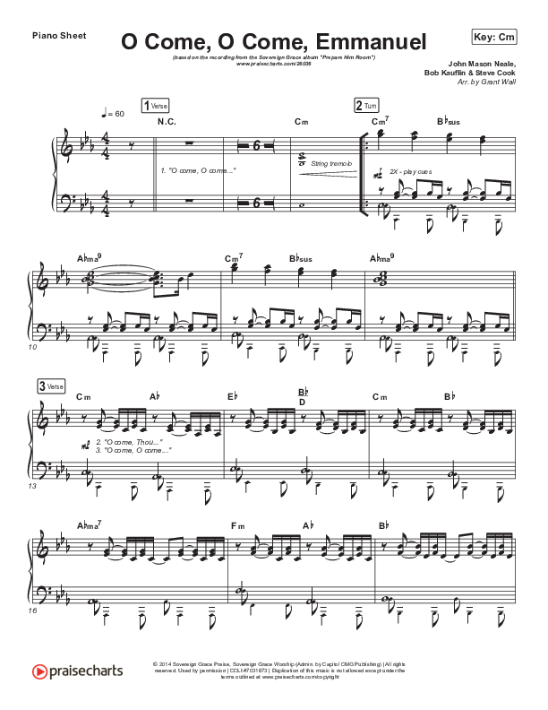 O Come O Come Emmanuel Piano Sheet (Sovereign Grace)