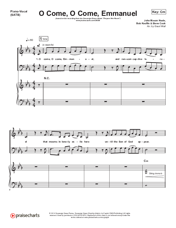 O Come O Come Emmanuel Piano/Vocal & Lead (Sovereign Grace)
