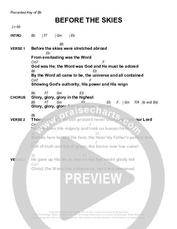 Before The Skies Chords & Lyrics (Sovereign Grace)