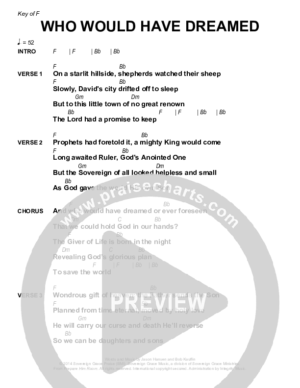 Who Would Have Dreamed Chords & Lyrics (Sovereign Grace)