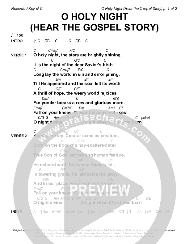 O Holy Night (Hear The Gospel Story) Chords & Lyrics (Sovereign Grace)