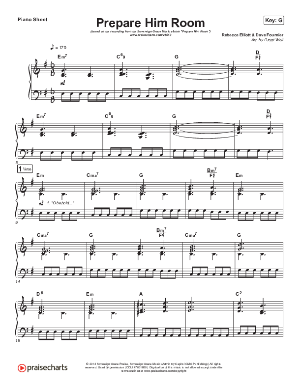 Prepare Him Room Piano Sheet (Sovereign Grace)