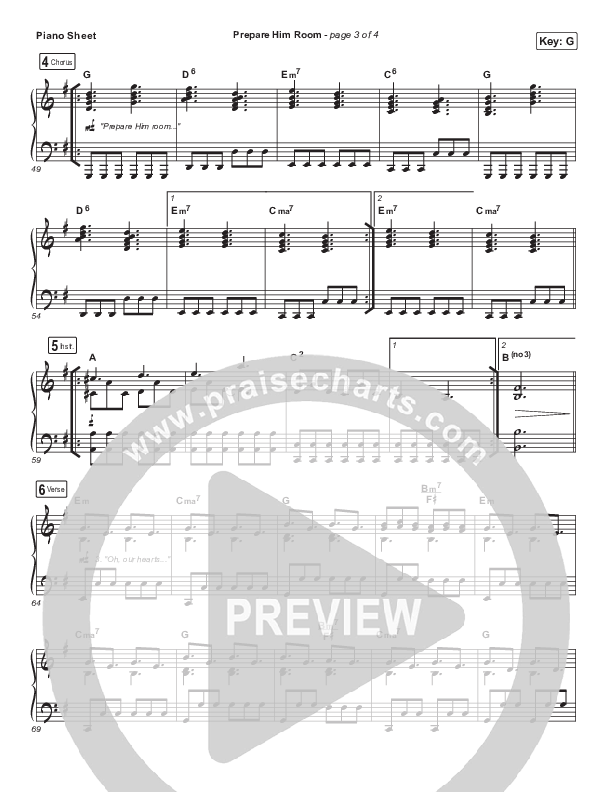 Prepare Him Room Piano Sheet (Sovereign Grace)