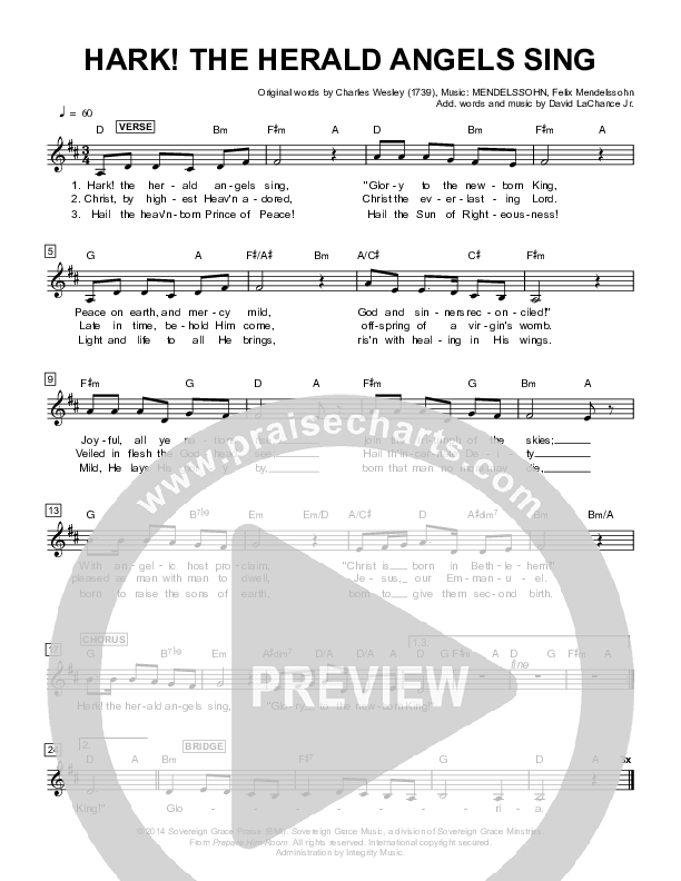 Hark The Herald Angels Sing Lead Sheet (Sovereign Grace)
