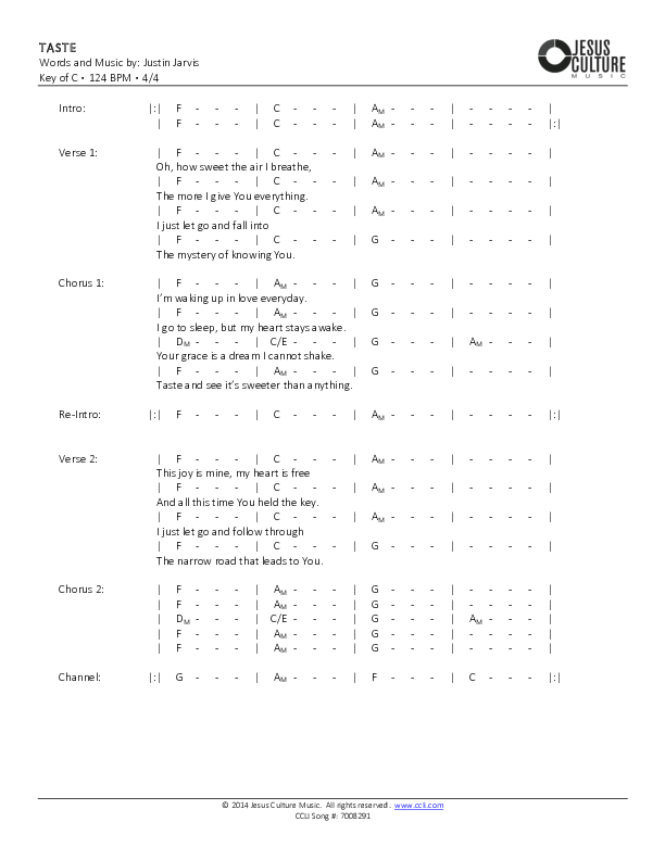 Taste Chords & Lyrics (Justin Jarvis)