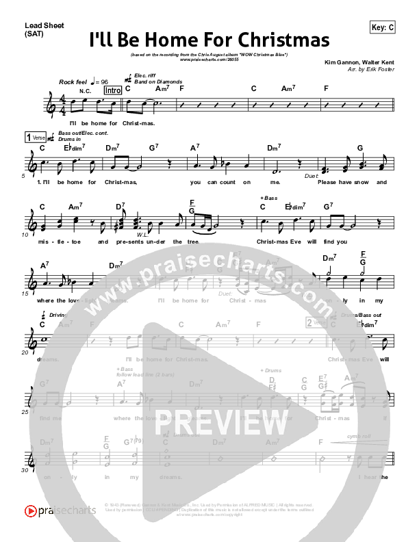 I'll Be Home For Christmas Lead Sheet (SAT) (Chris August)