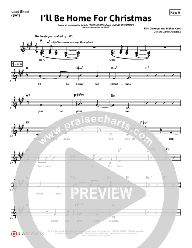 I'll Be Home For Christmas Lead Sheet (SAT) (Frank Sinatra)