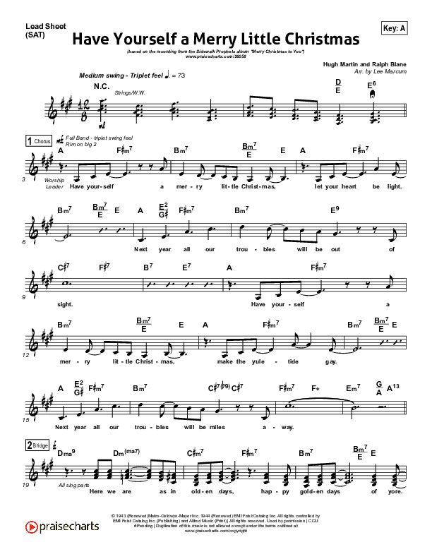 Have Yourself A Merry Little Christmas Lead Sheet (SAT) (Sidewalk Prophets)