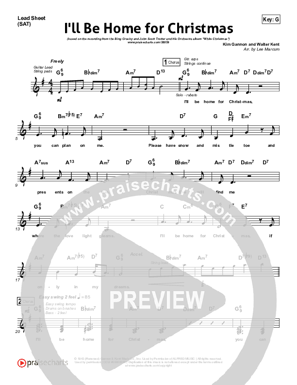 I'll Be Home For Christmas Lead Sheet (SAT) (Bing Crosby)
