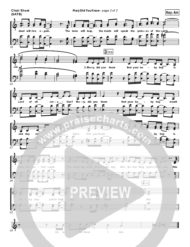 Mary Did You Know Choir Sheet (SATB) (Meredith Andrews)