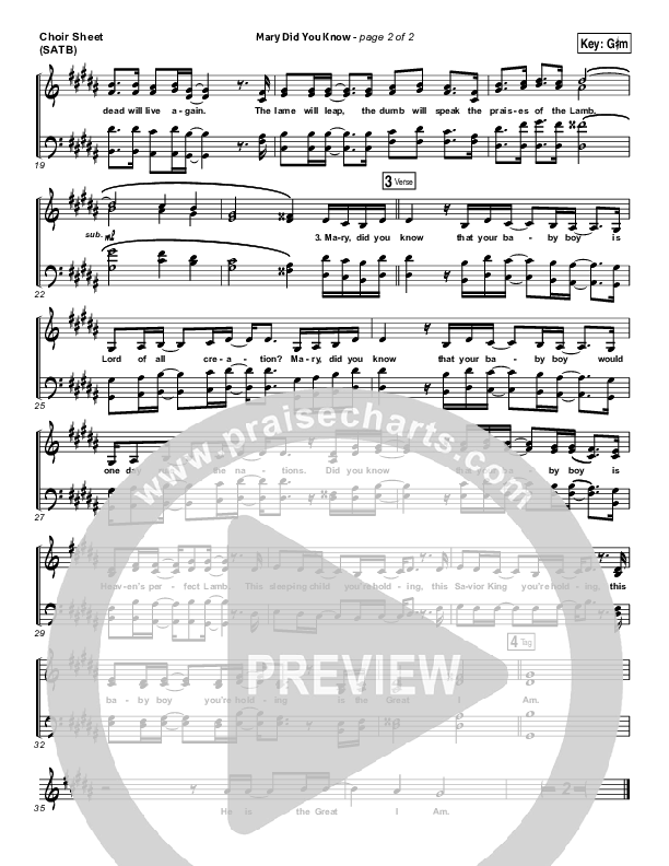 Mary Did You Know Choir Sheet (SATB) (Meredith Andrews)