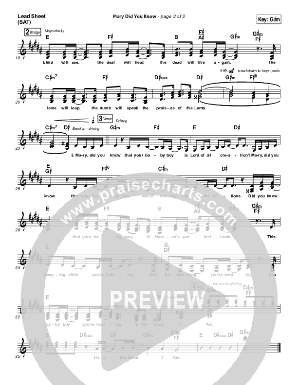 Mary Did You Know Lead Sheet (SAT) (Meredith Andrews)