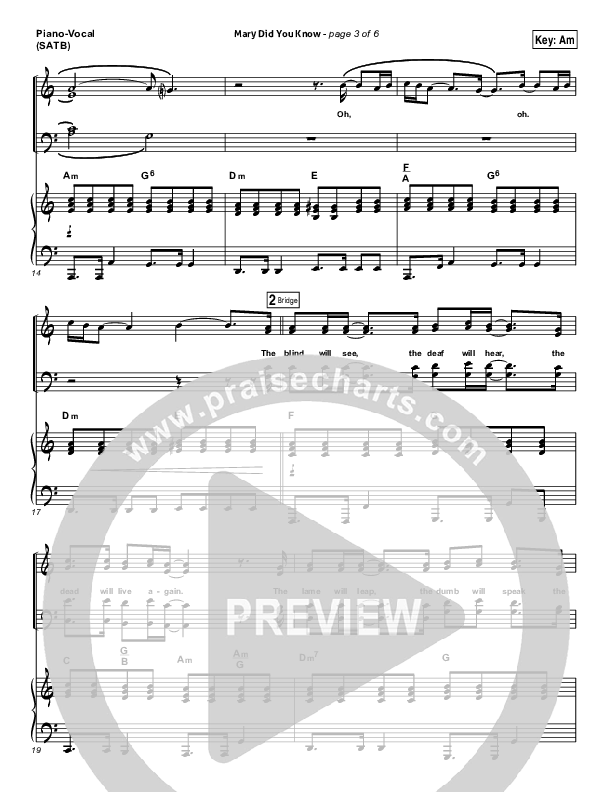 Mary Did You Know Piano/Vocal (SATB) (Meredith Andrews)