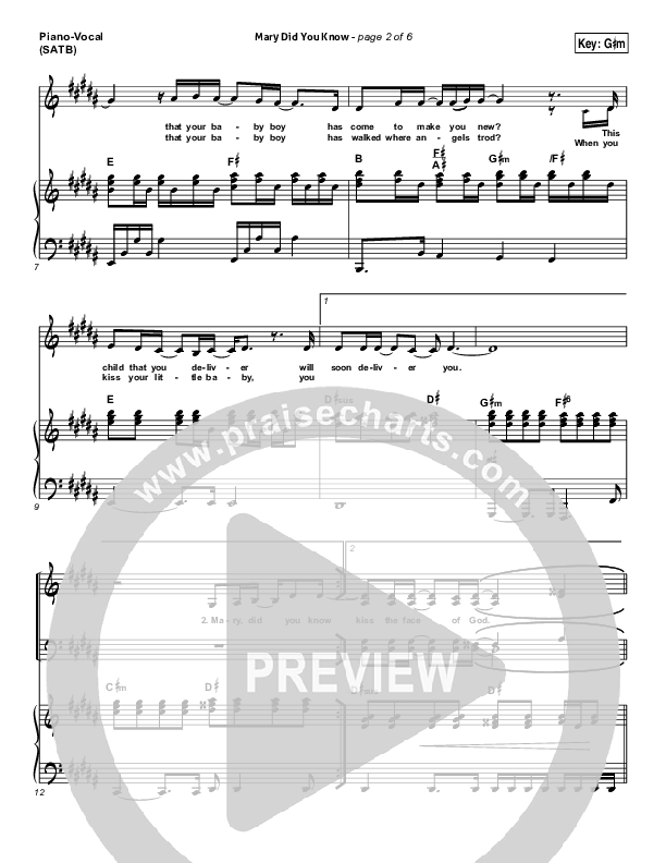 Mary Did You Know Piano/Vocal (SATB) (Meredith Andrews)