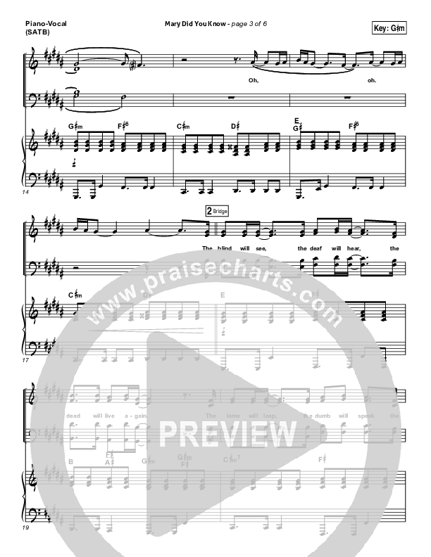 Mary Did You Know Piano/Vocal (SATB) (Meredith Andrews)