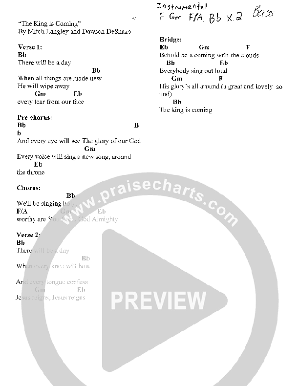 The King Is Coming Chords & Lyrics (Mitch Langley)