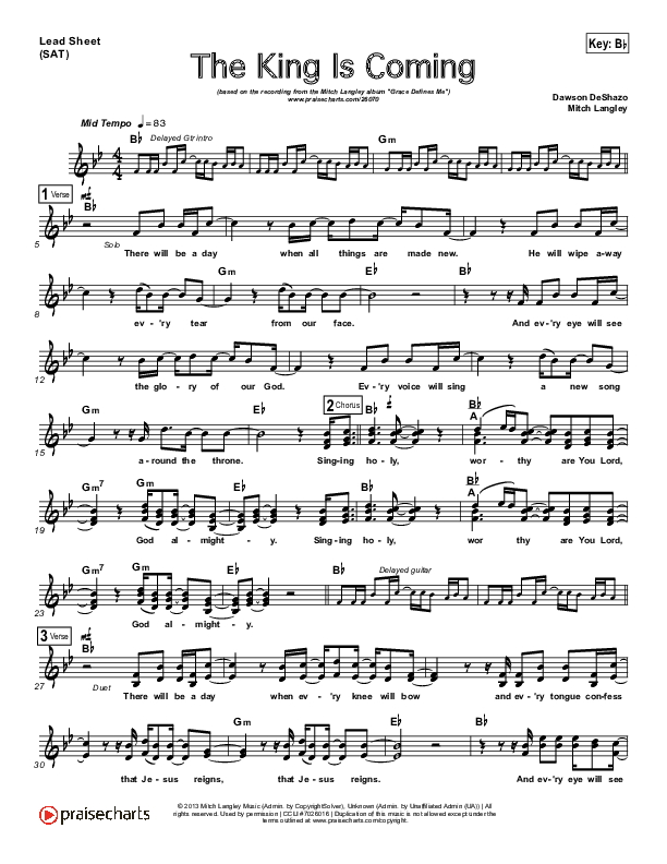 The King Is Coming Lead Sheet (SAT) (Mitch Langley)