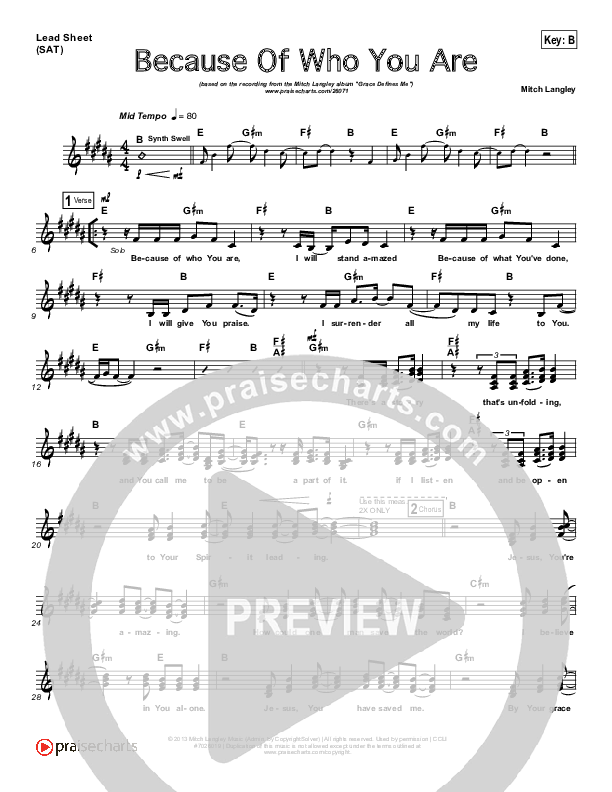 Because Of Who You Are Lead Sheet (Mitch Langley)