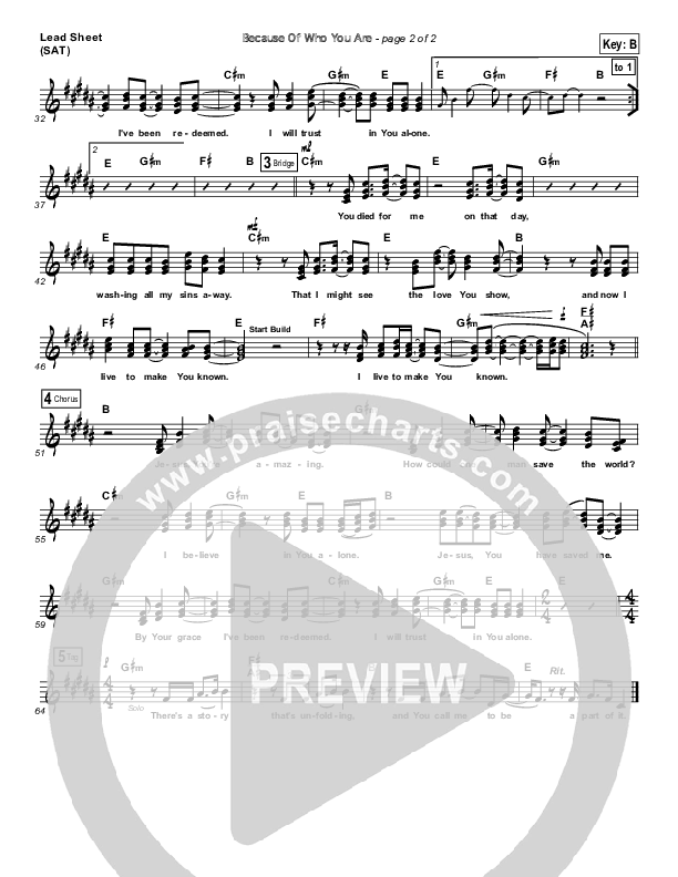 Because Of Who You Are Lead Sheet (SAT) (Mitch Langley)