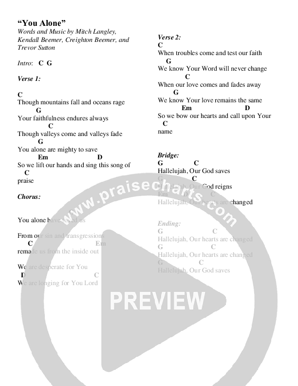 You Alone (Our God Saves) Chords & Lyrics (Mitch Langley)