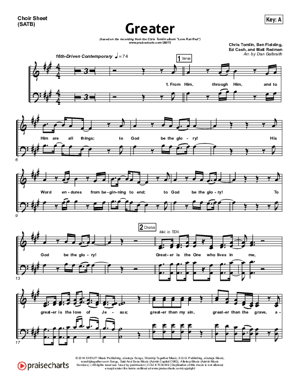 Greater Choir Sheet (SATB) (Chris Tomlin)