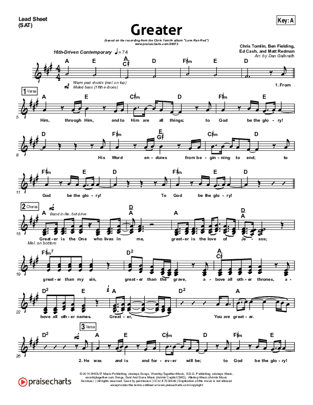 Greater Lead Sheet (SAT) (Chris Tomlin)