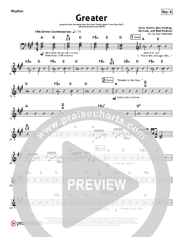 Greater Rhythm Chart (Chris Tomlin)