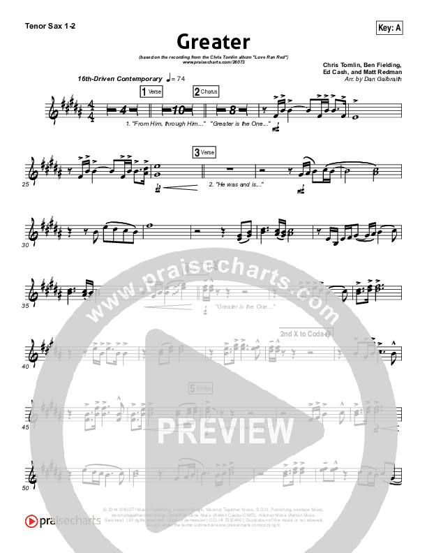 Greater Tenor Sax 1/2 (Chris Tomlin)