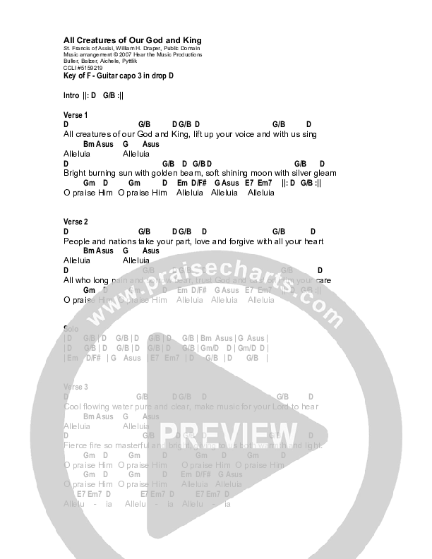 All Creatures Of Our God And King Chords & Lyrics (Buller, Balzer & Aichele)