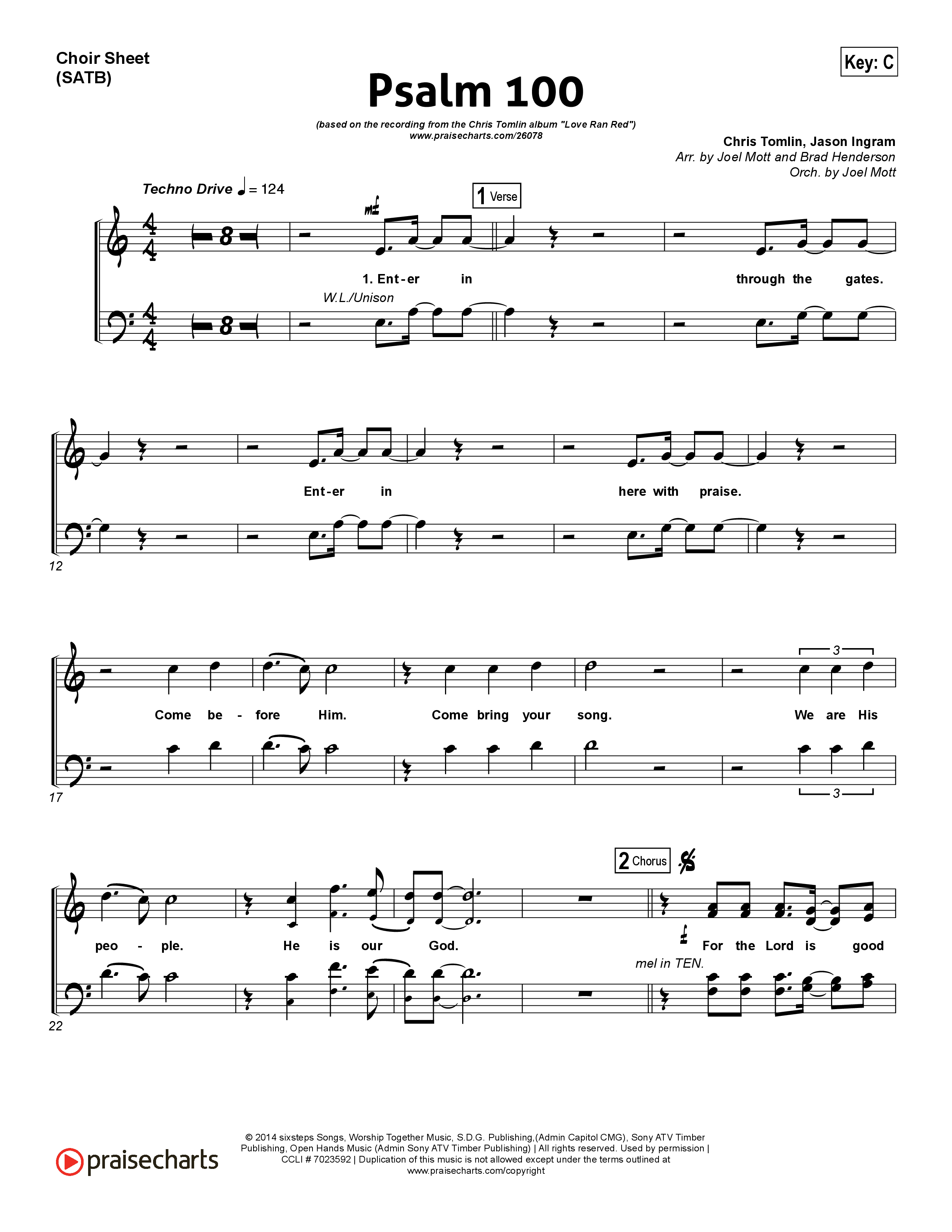 Psalm 100 Choir Sheet (SATB) (Chris Tomlin)