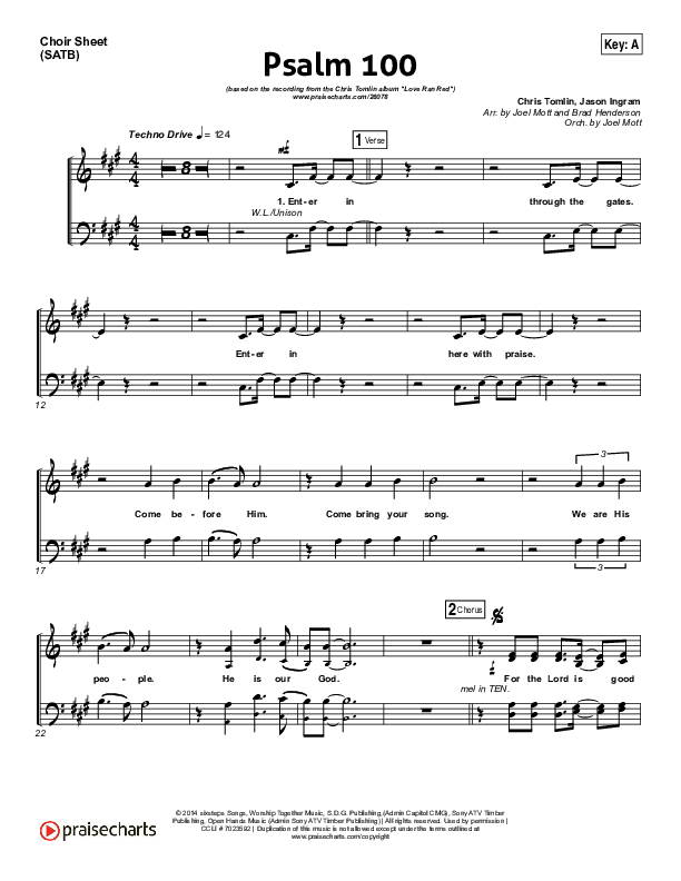 Psalm 100 Choir Sheet (SATB) (Chris Tomlin)