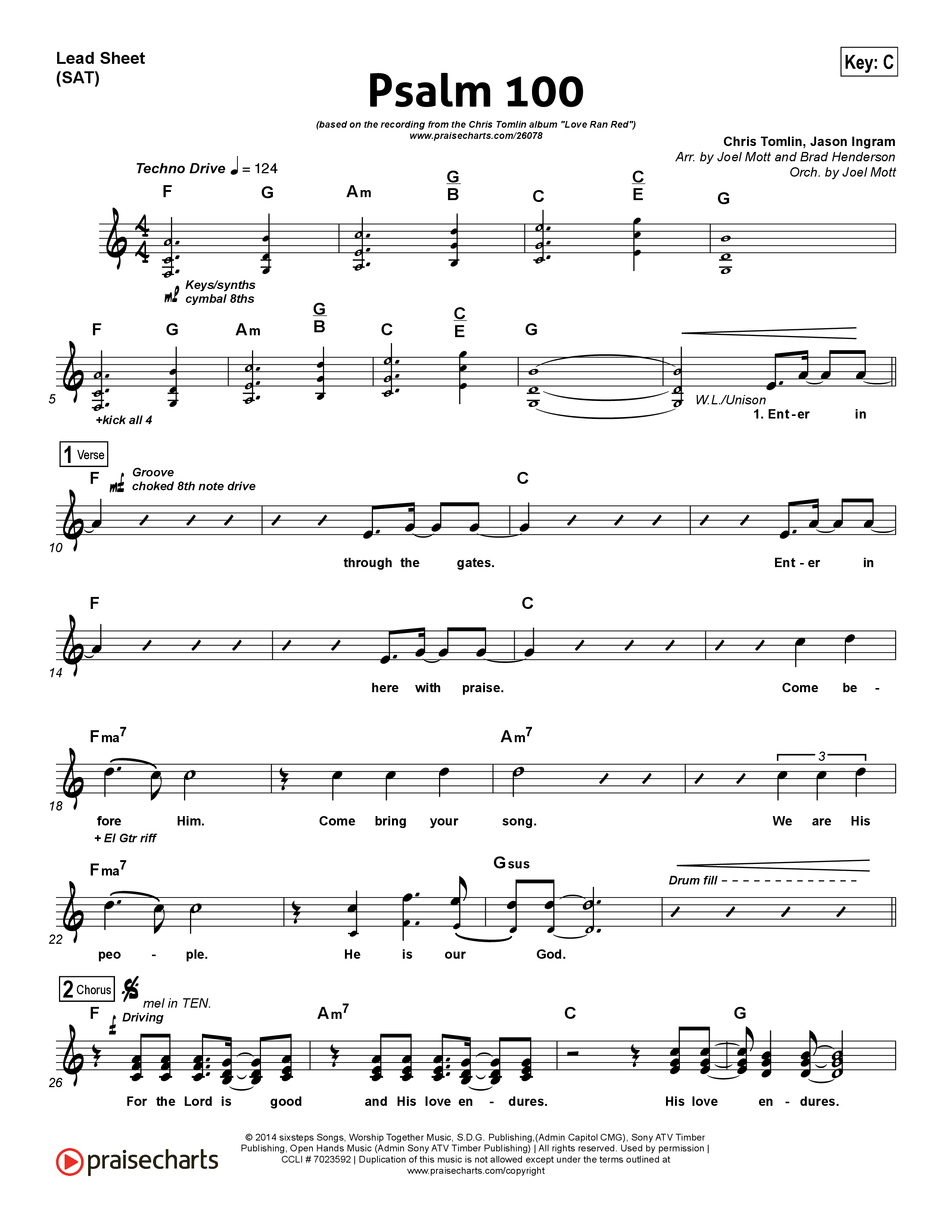 Psalm 100 Lead Sheet (SAT) (Chris Tomlin)