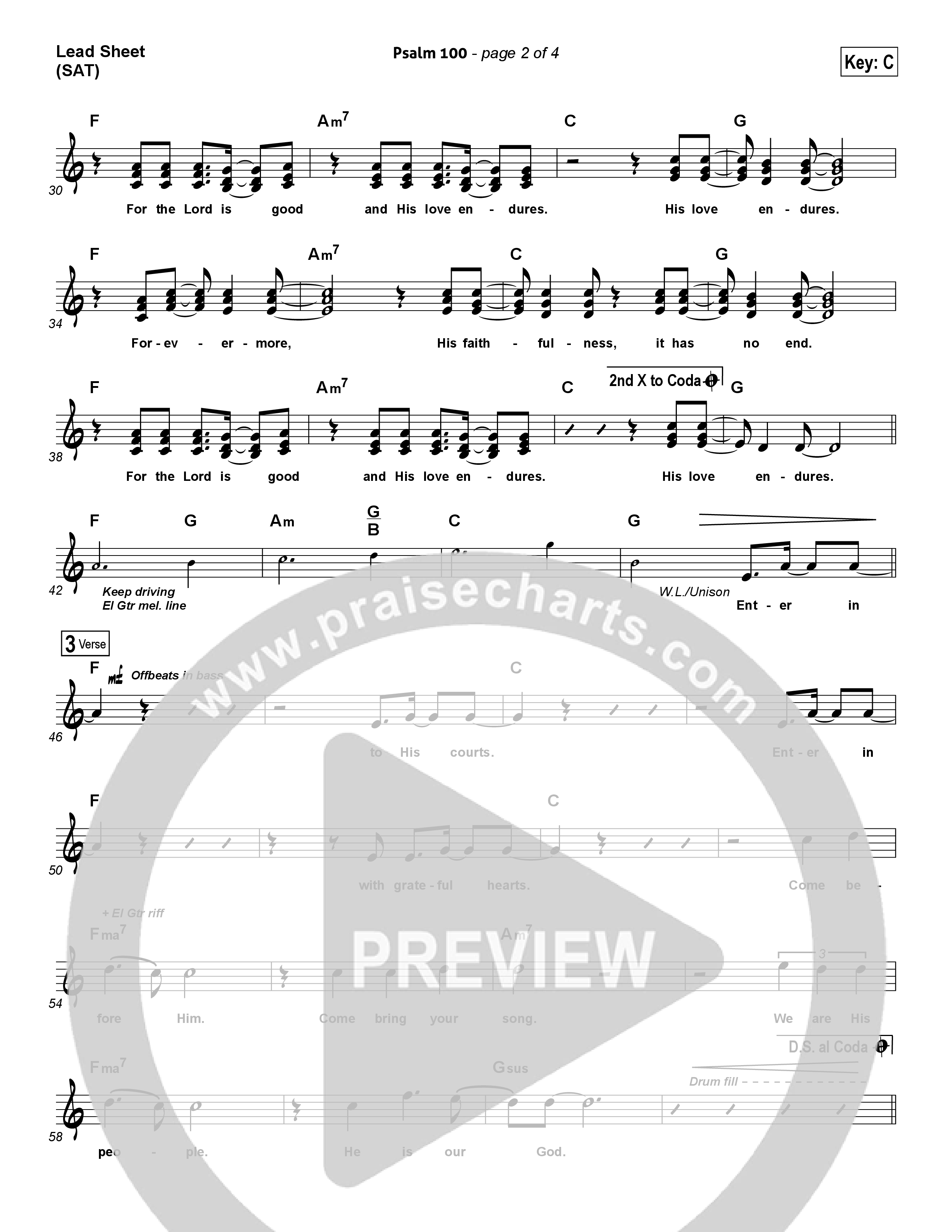 Psalm 100 Lead Sheet (SAT) (Chris Tomlin)