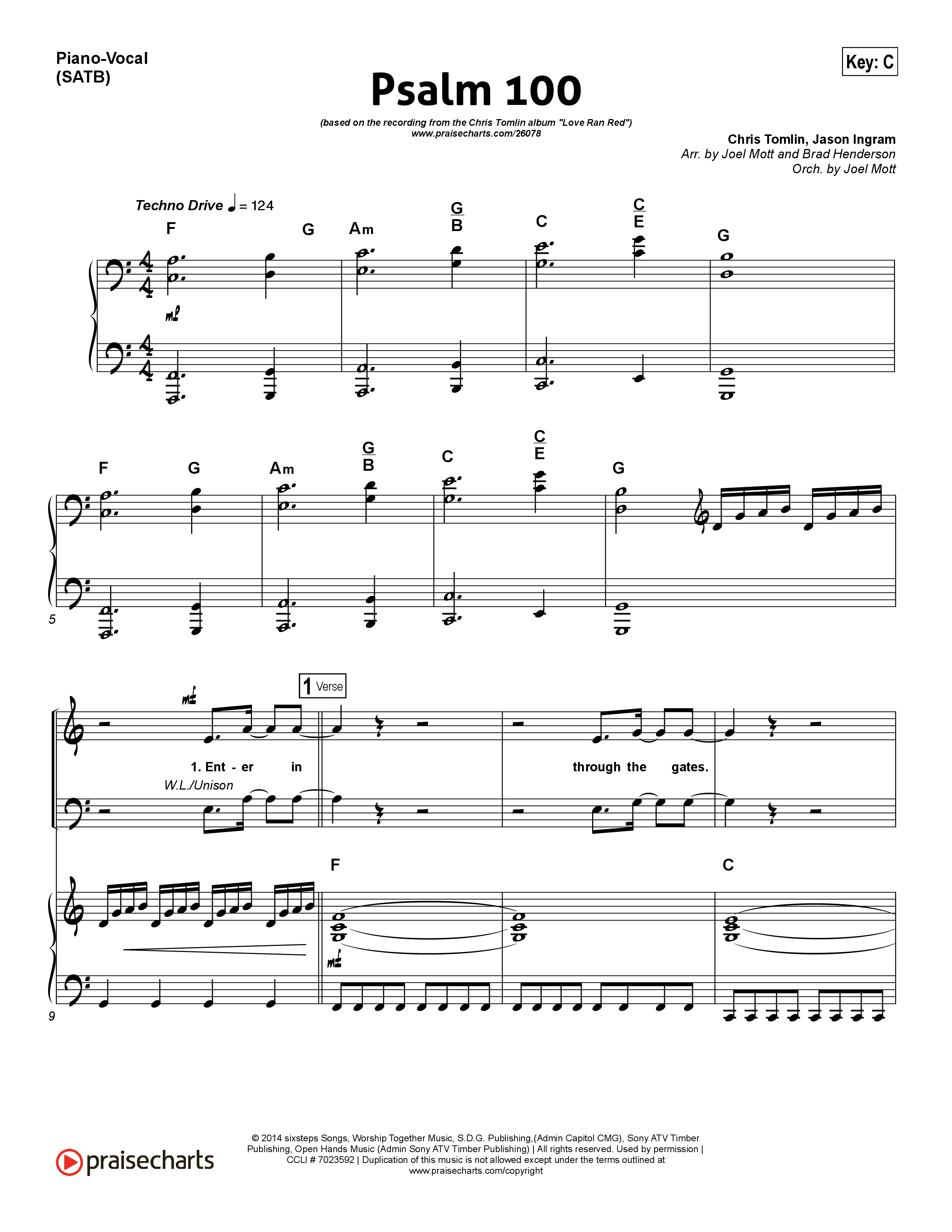 Psalm 100 Piano/Vocal (SATB) (Chris Tomlin)