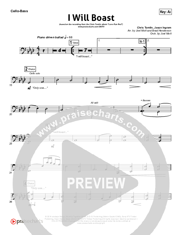 I Will Boast Cello/Bass (Chris Tomlin)