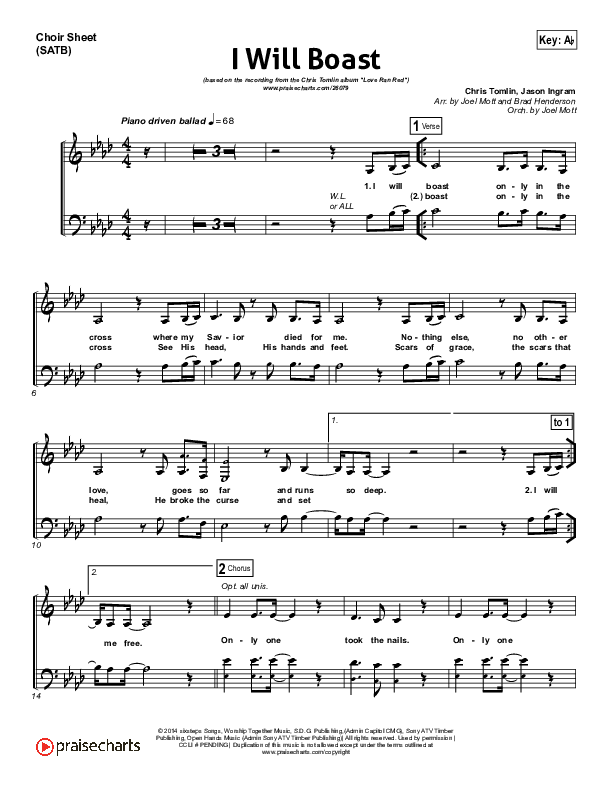 I Will Boast Choir Sheet (SATB) (Chris Tomlin)