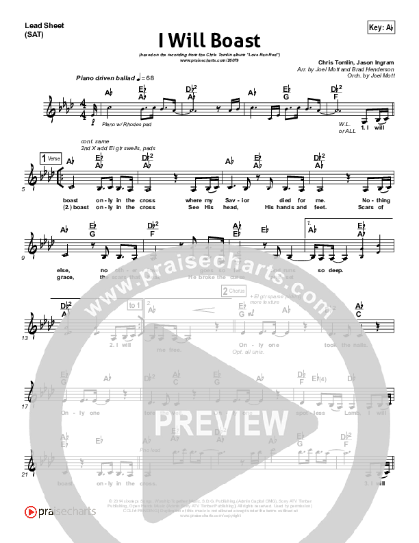 I Will Boast Lead Sheet (SAT) (Chris Tomlin)