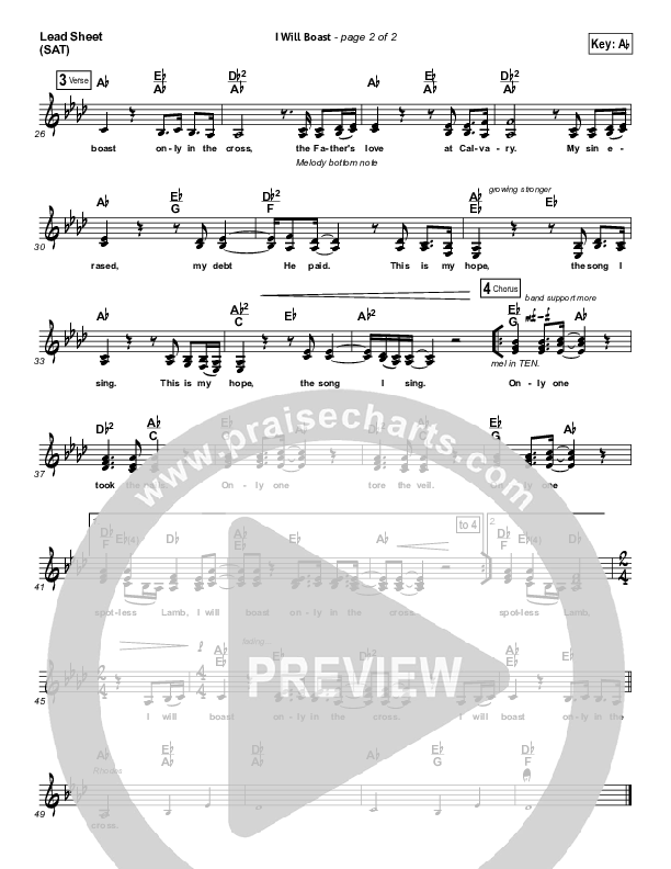 I Will Boast Lead Sheet (SAT) (Chris Tomlin)
