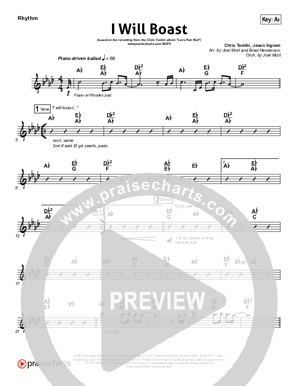 I Will Boast Rhythm Chart (Chris Tomlin)