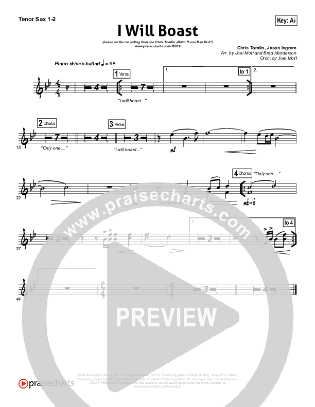 I Will Boast Tenor Sax 1/2 (Chris Tomlin)