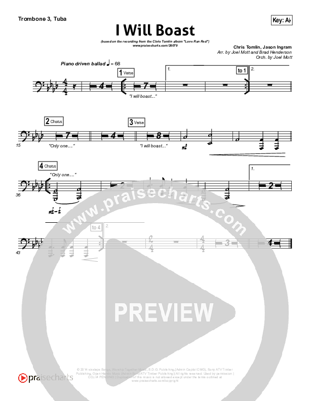 I Will Boast Trombone 3/Tuba (Chris Tomlin)
