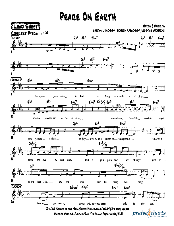 Peace On Earth Lead Sheet (Martha Munizzi)