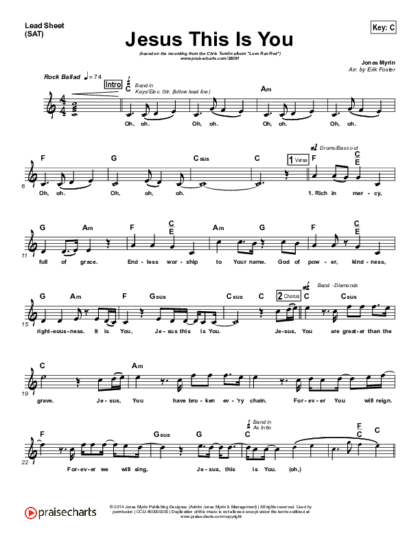 Jesus This Is You Lead Sheet (Chris Tomlin)